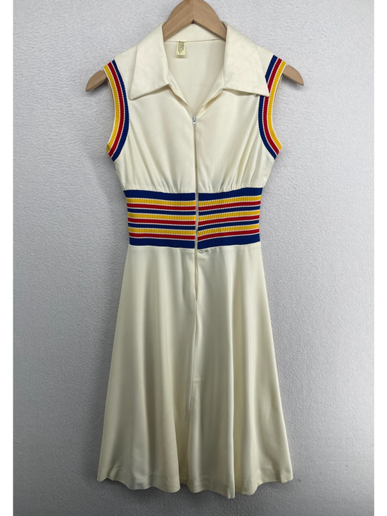 Unbranded Dresses & Skirts - VINTAGE TENNIS DRESS S Style Fit and Flare Sleeveless Rib Striped Zip Up Ivory